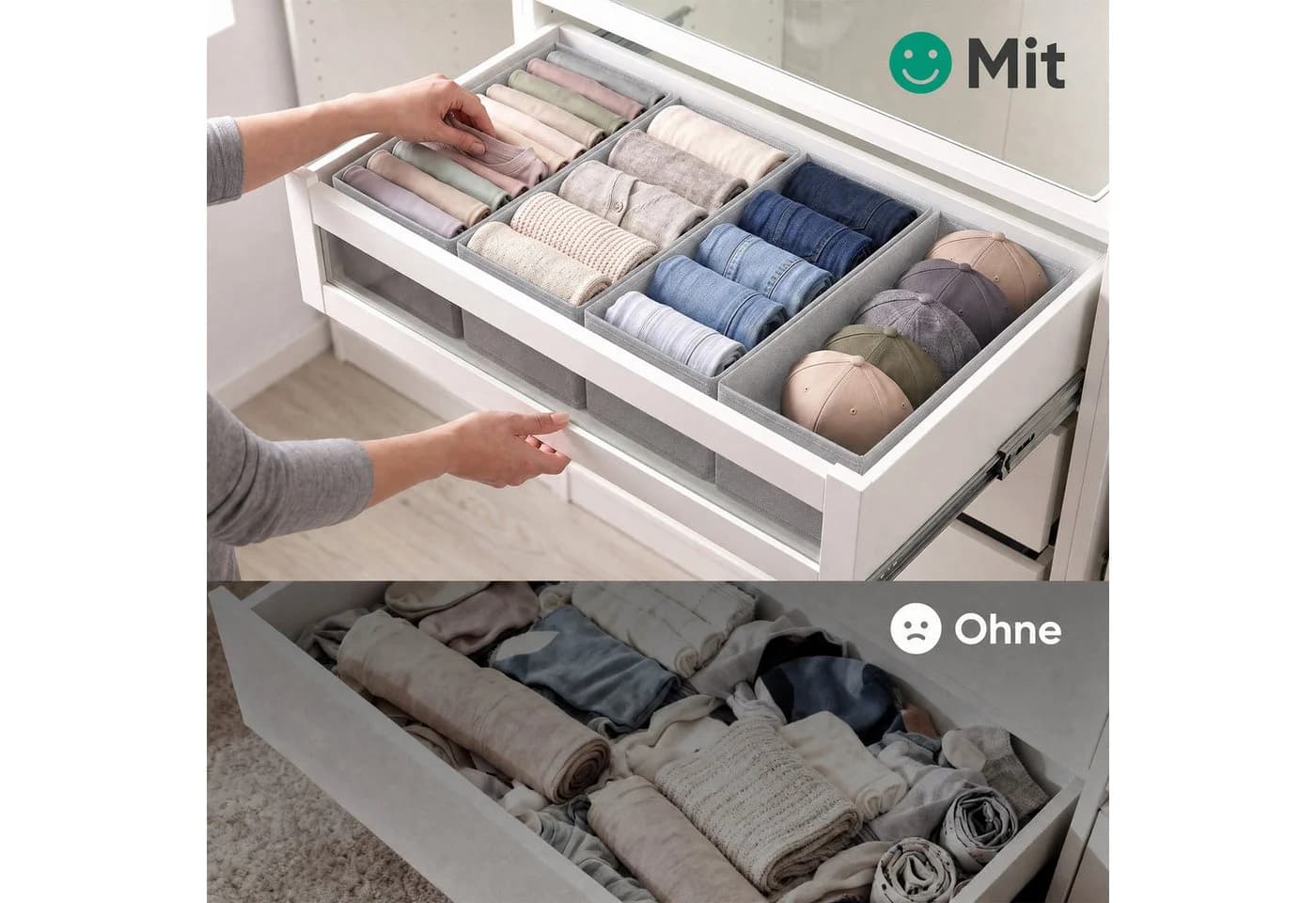 Sekey Aufbewahrungsbox Set 2 St. Grau Vliesstoff Faltbar - Bild 3