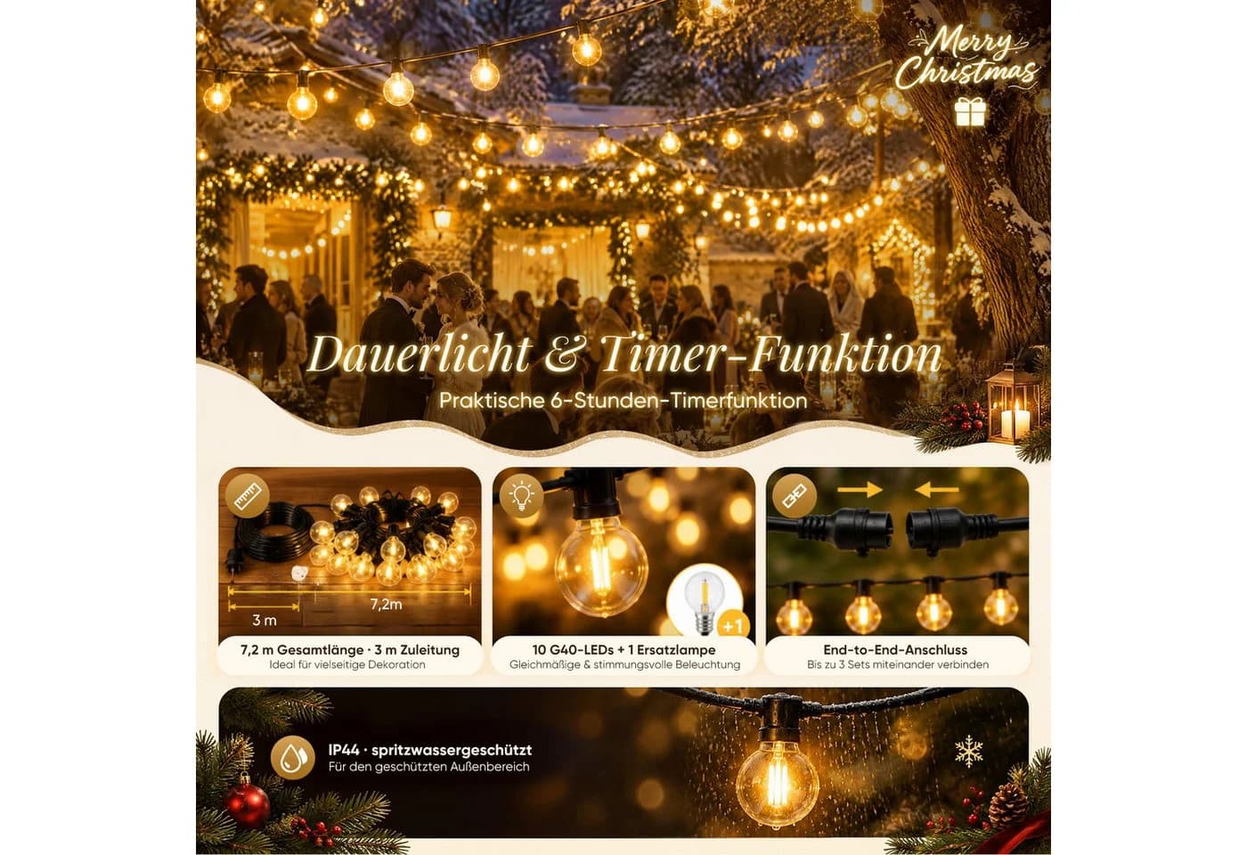 Salcar LED-Lichterkette 7,2m Warmweiß mit Timer - Bild 5
