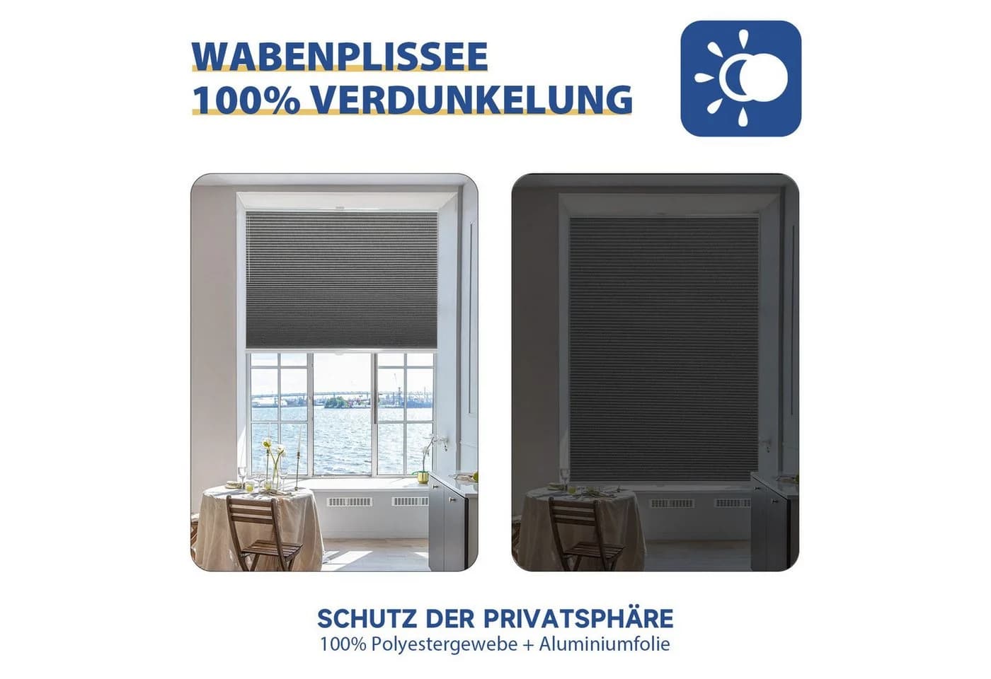 Sekey Wabenplissee Grau Klemmfix Verdunkelung Thermo - Bild 3