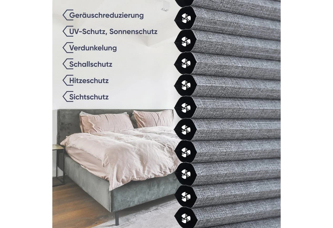 Sekey Wabenplissee Grau Klemmfix Verdunkelung Thermo - Bild 4