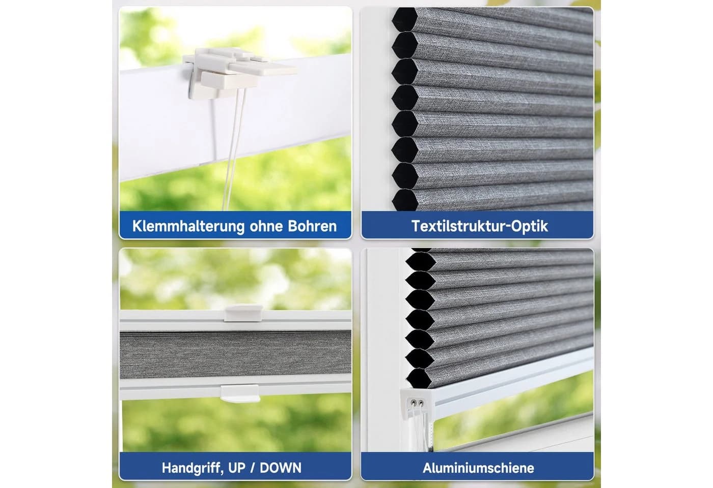 Sekey Wabenplissee Grau Klemmfix Verdunkelung Thermo - Bild 5