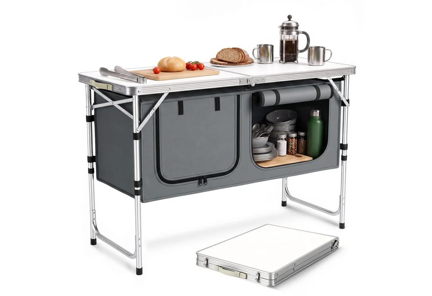 Sekey Campingtisch 120 cm Faltbar Höhenverstellbar Grau