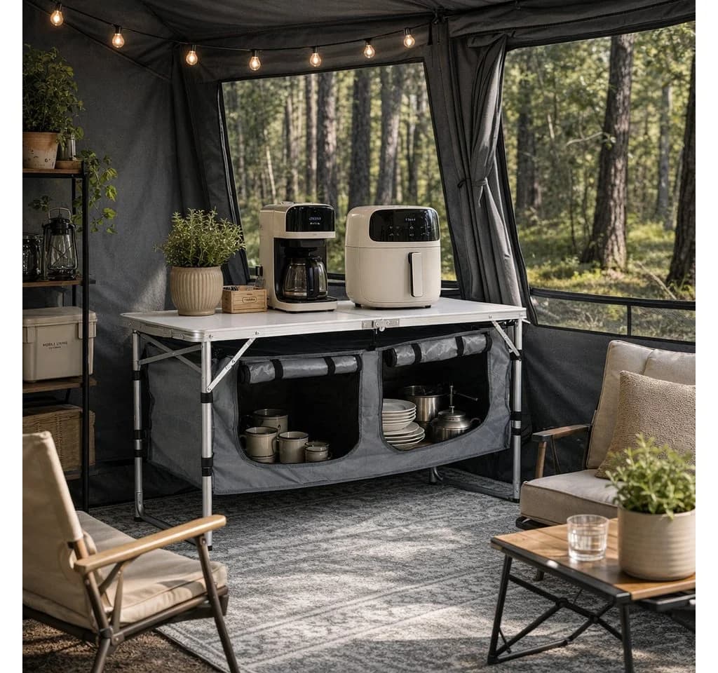 Sekey Campingtisch 120 cm Faltbar Höhenverstellbar Grau - Bild 2