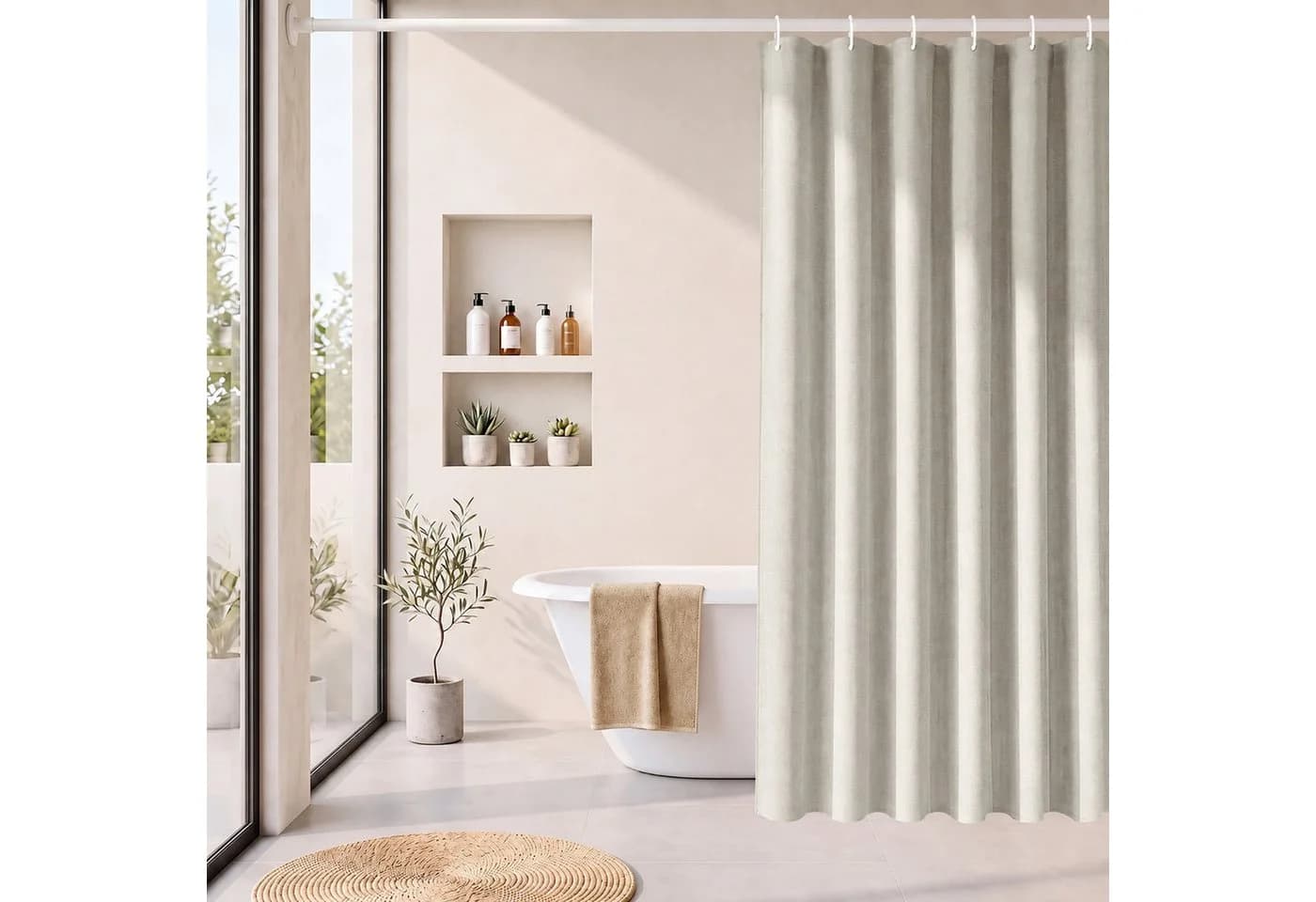 Sekey Duschvorhang Creme Leinenoptik Polyester wasserabweisend - Bild 2