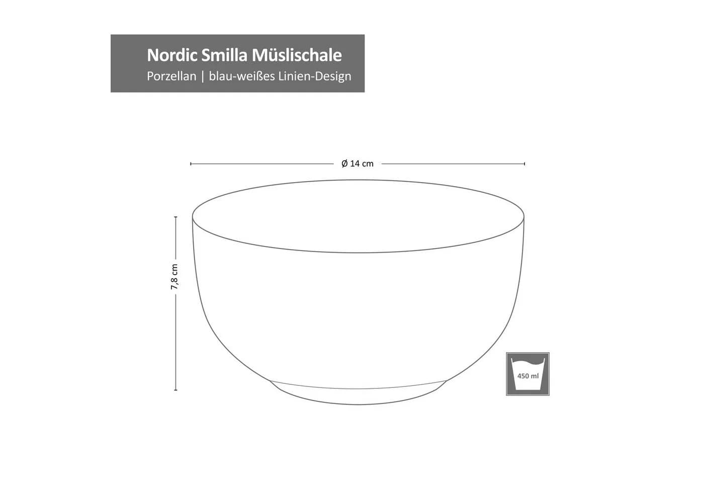 Ritzenhoff & Breker Nordic Smilla 4er Set Müslischalen Porzellan Blau/Weiß - Bild 4