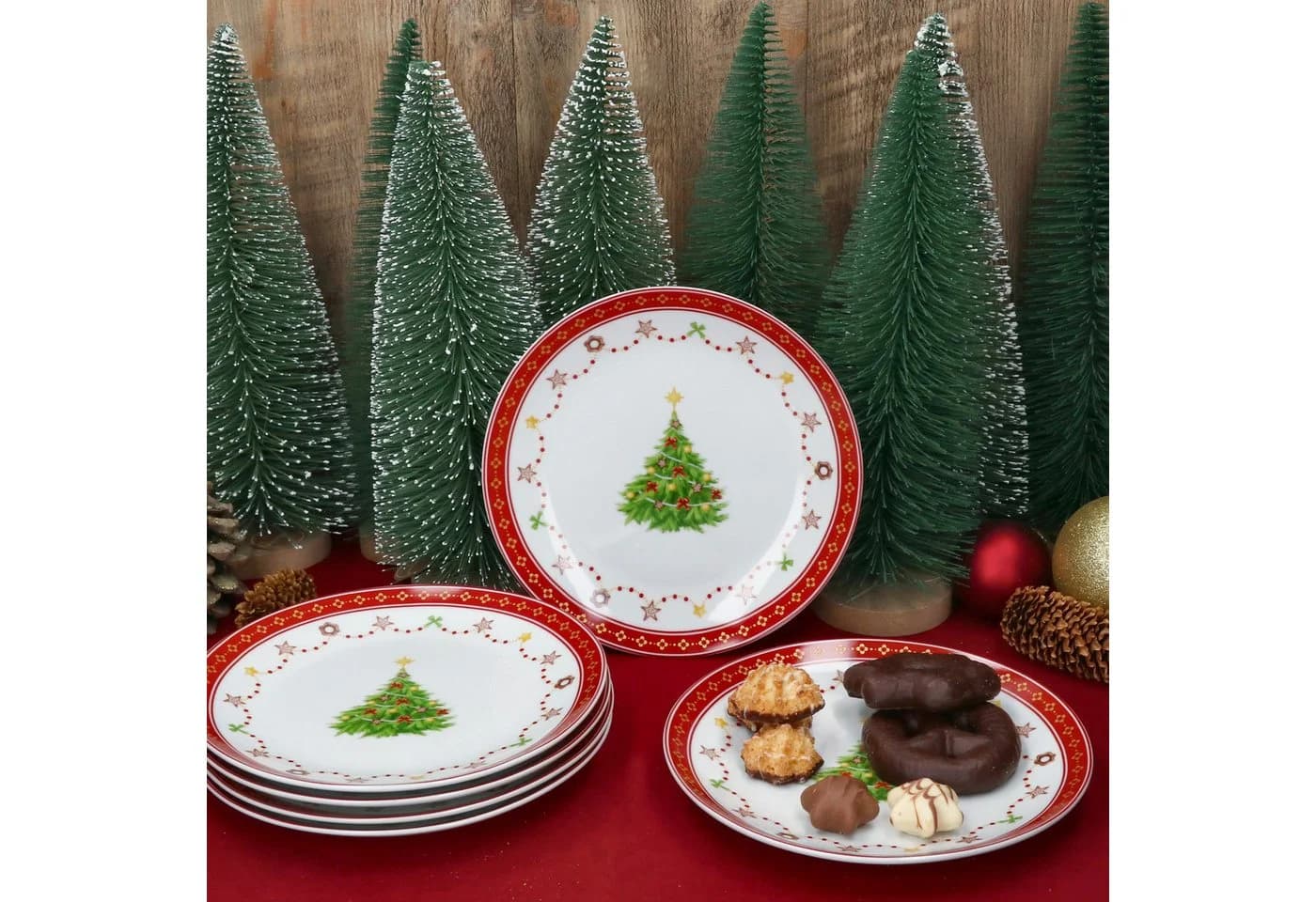 MamboCat Kuchenteller 6x Weihnachtstraum Porzellan Weiß/Rot/Gold
