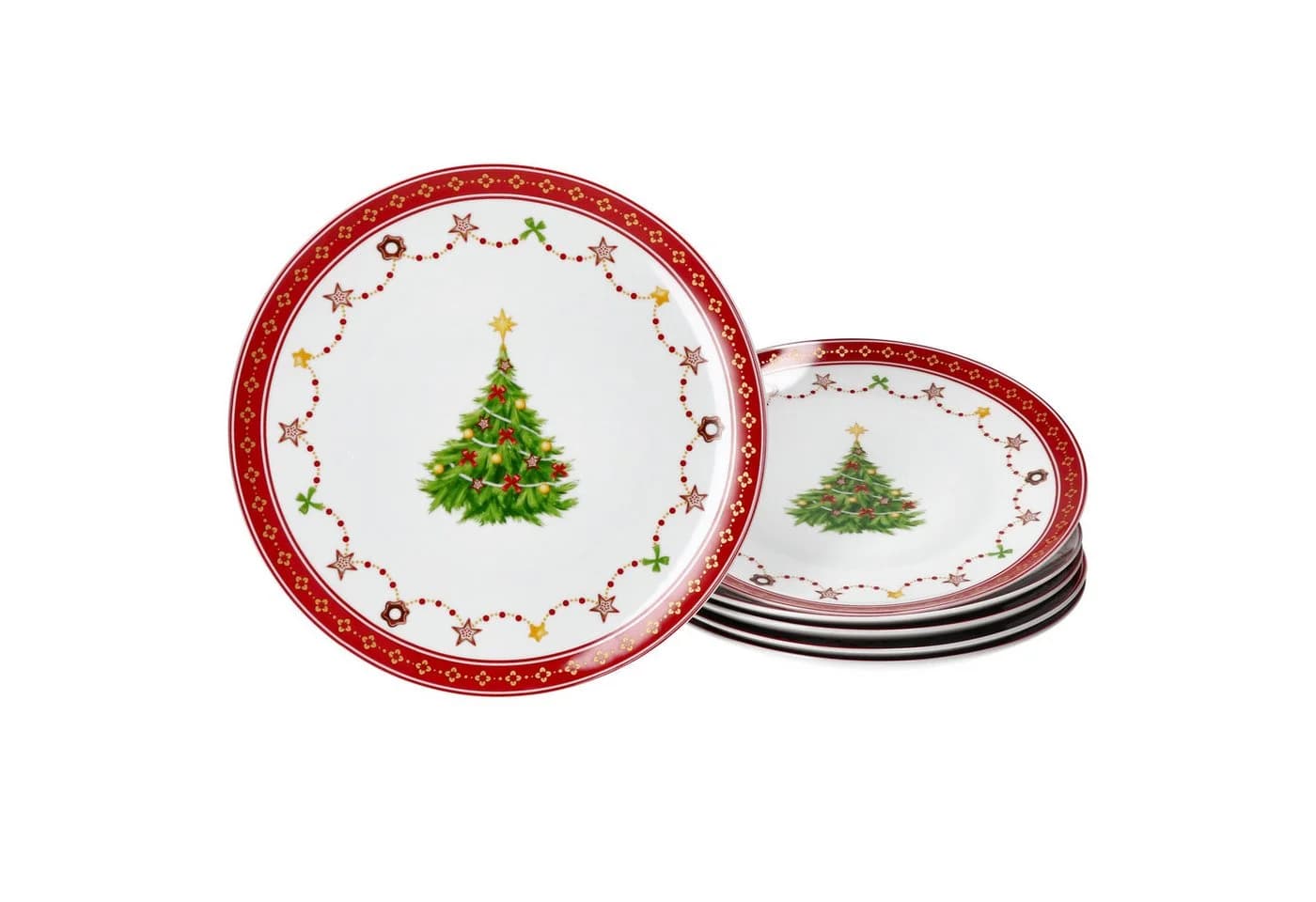 MamboCat Kuchenteller 6x Weihnachtstraum Porzellan Weiß/Rot/Gold - Bild 2