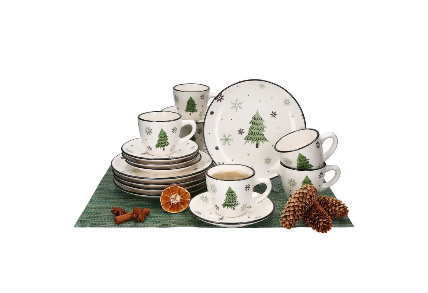 MamboCat Kaffeeservice 18tlg. Weihnachtsbaum Steingut Grün/Schwarz