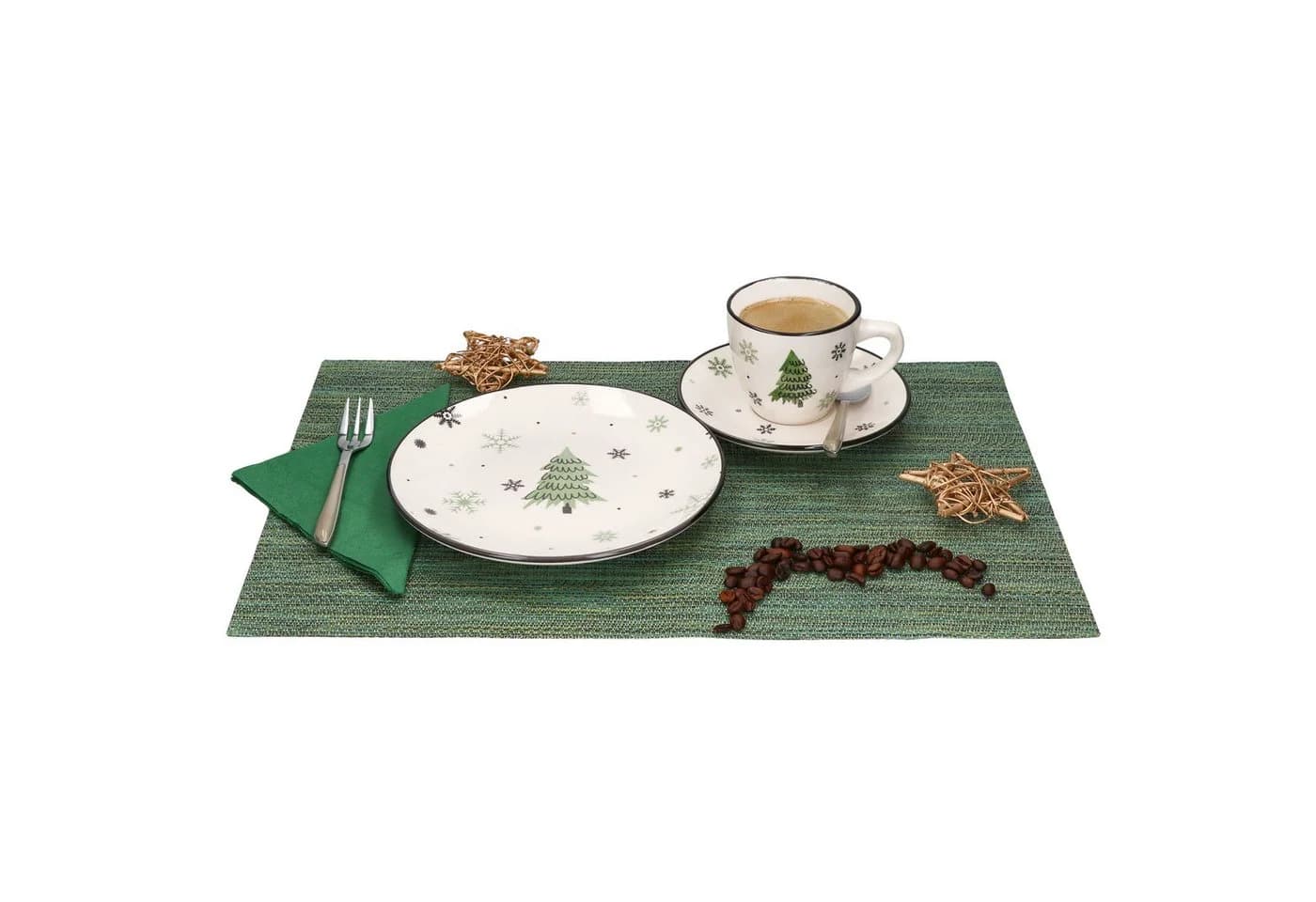 MamboCat Kaffeeservice 18tlg. Weihnachtsbaum Steingut Grün/Schwarz - Bild 5