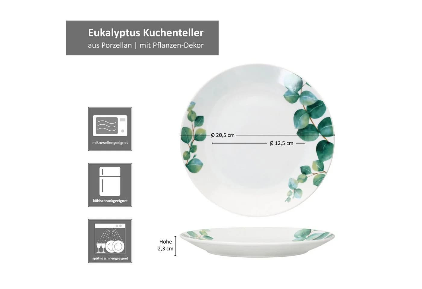 MamboCat Frühstücksteller 6x Eukalyptus weiß Porzellan - Bild 5