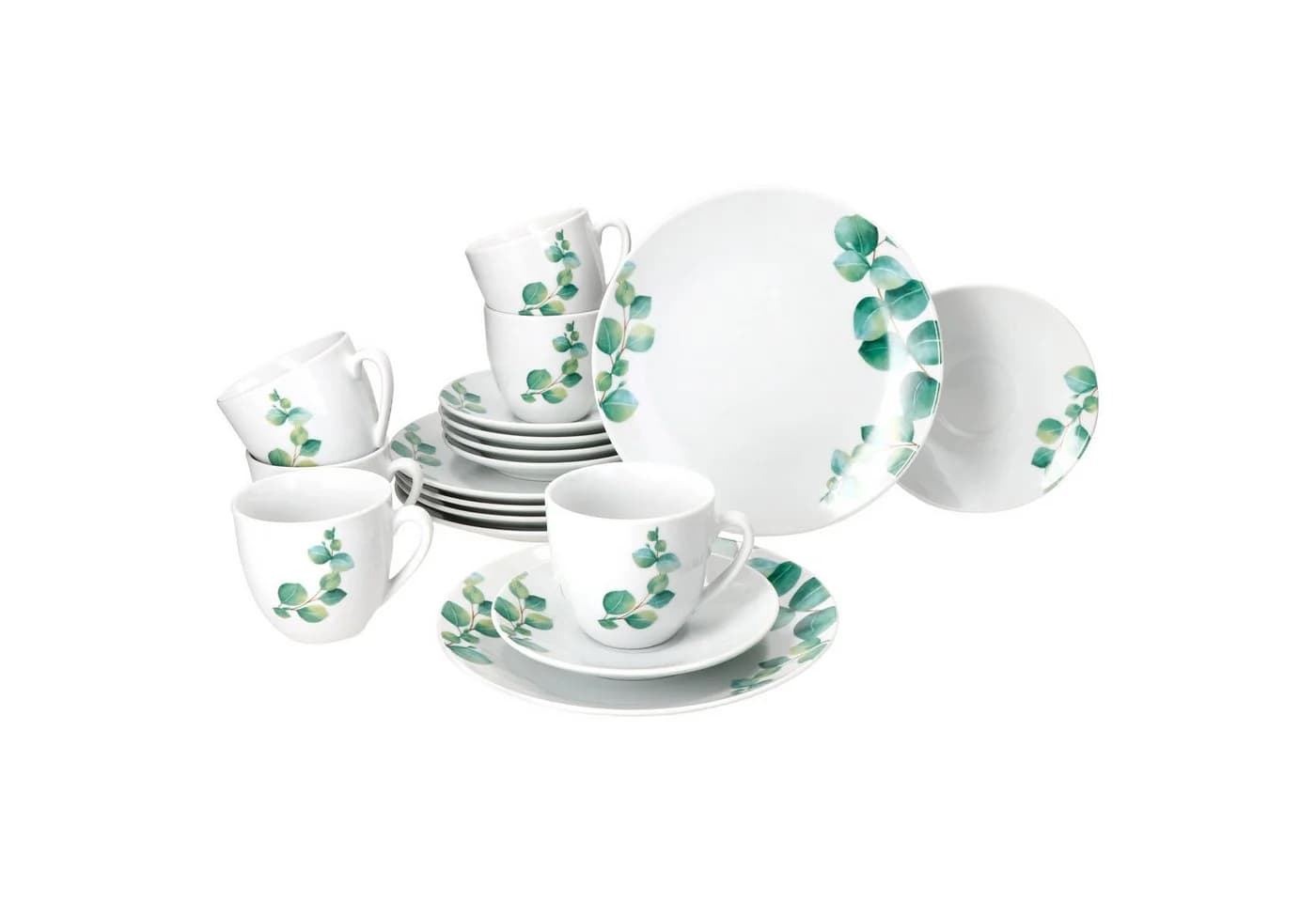 MamboCat Kaffeeservice 18tlg. Eukalyptus Porzellan Weiß 6 Personen - Bild 2