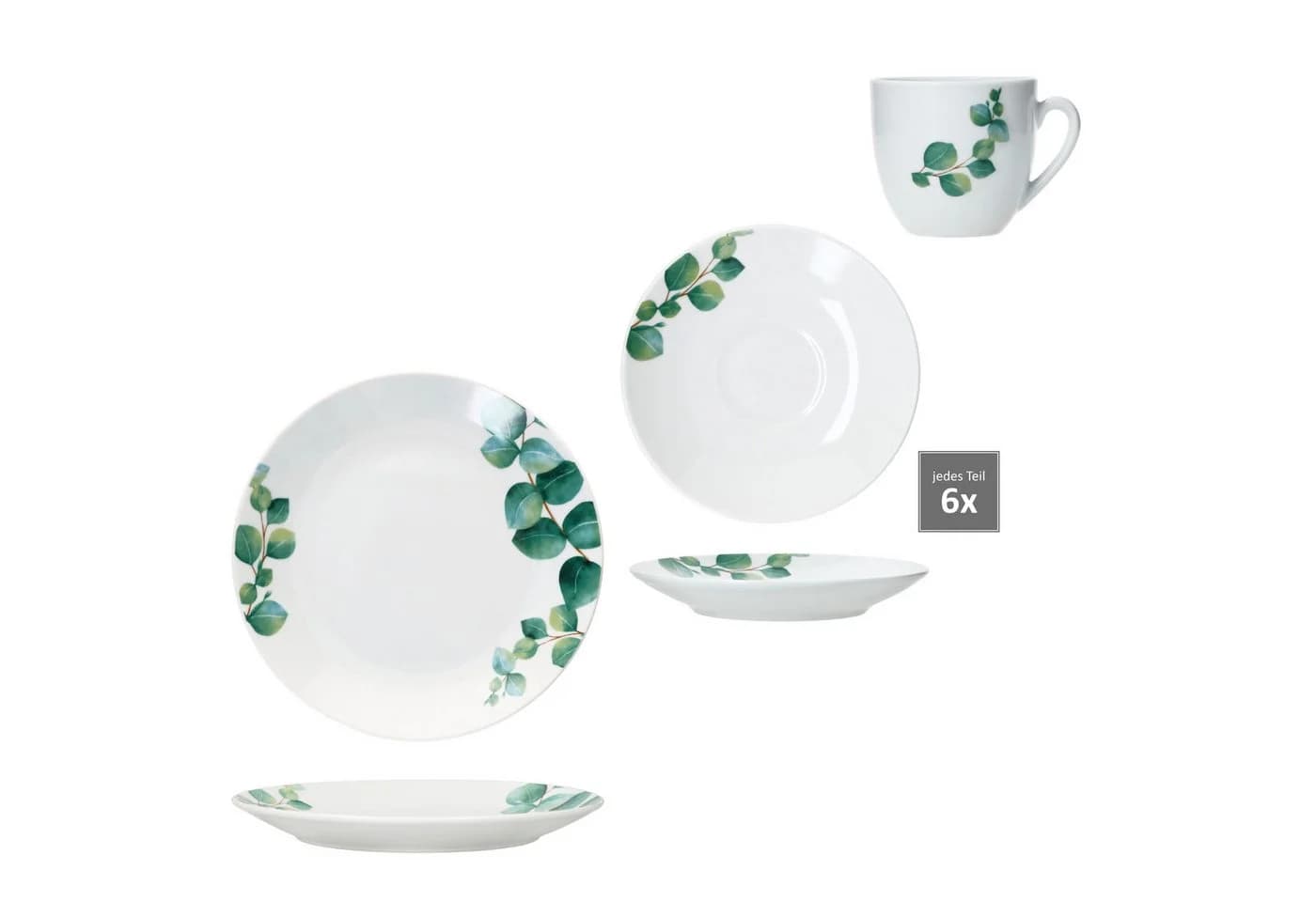 MamboCat Kaffeeservice 18tlg. Eukalyptus Porzellan Weiß 6 Personen - Bild 4