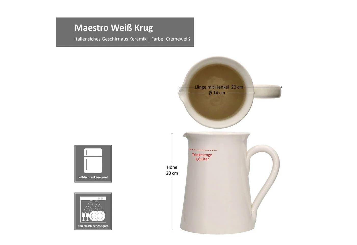 MamboCat Gloria Wasserkrug Keramik cremeweiß 1,6L Karaffe - Bild 5
