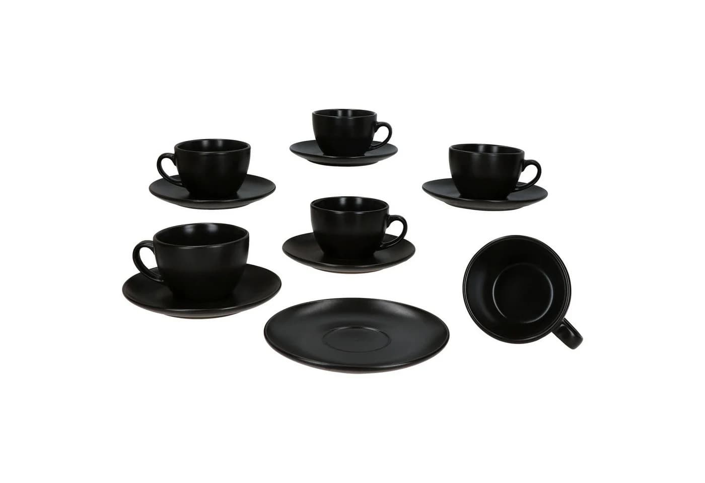MamboCat Kaffeetassen 6er Set Panther Schwarz mit Untertassen