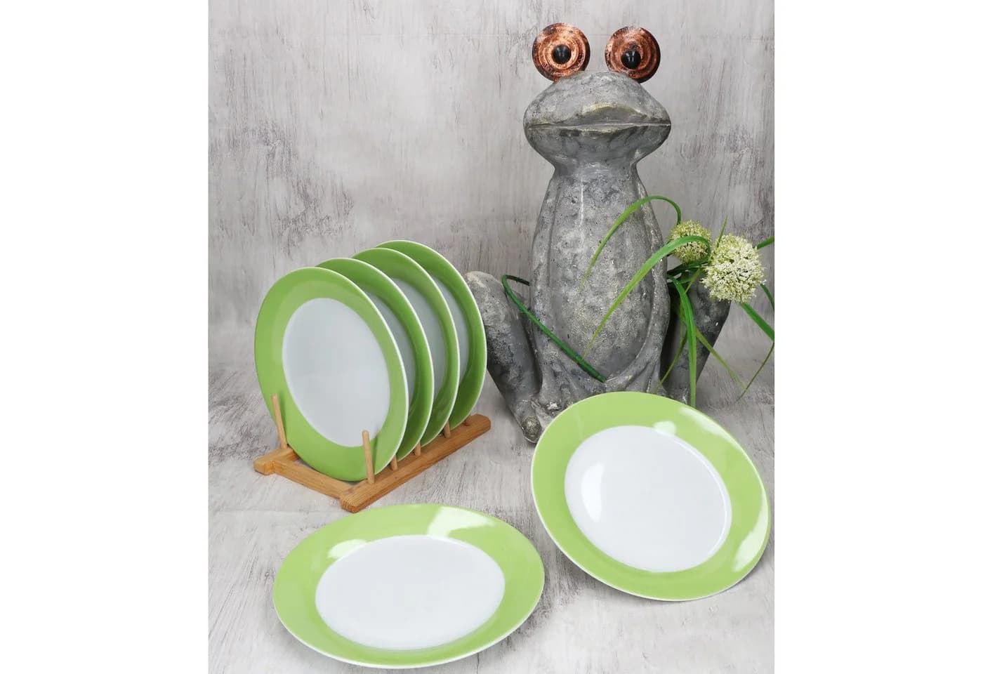MamboCat Frühstücksteller 6er Set Grün Porzellan