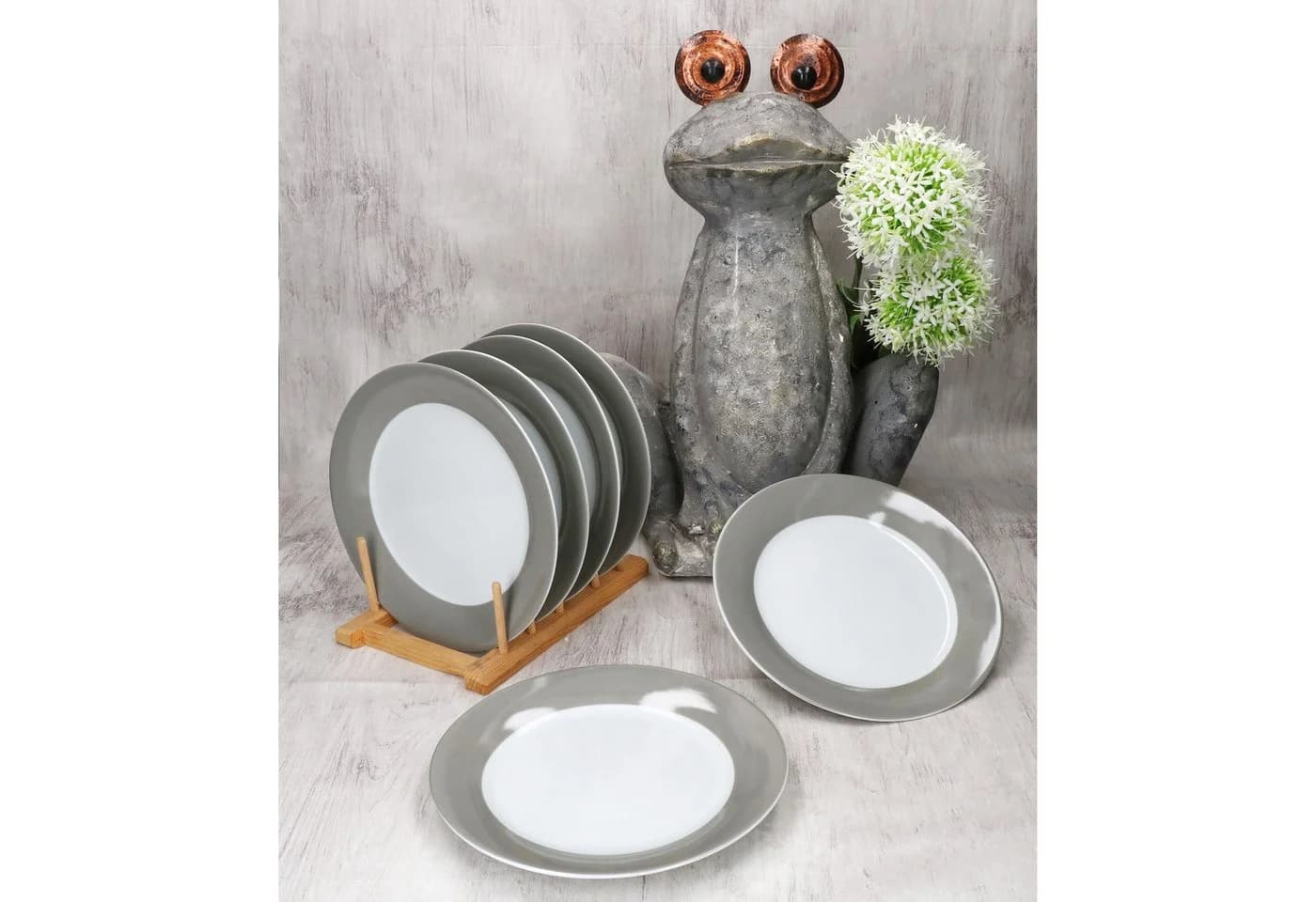 MamboCat Frühstücksteller 6er Set Grau Porzellan