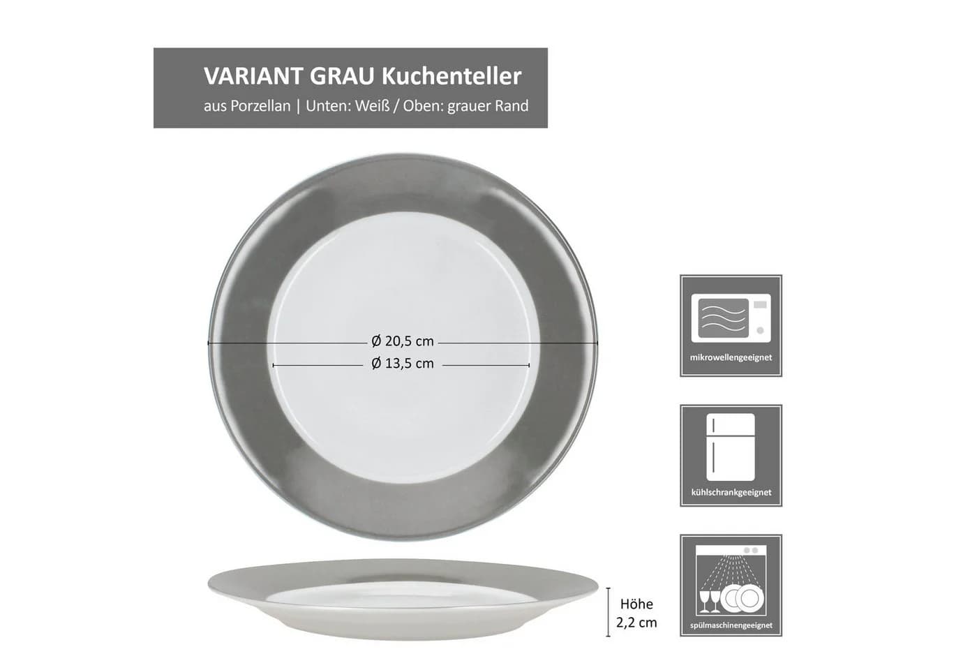 MamboCat Frühstücksteller 6er Set Grau Porzellan - Bild 5