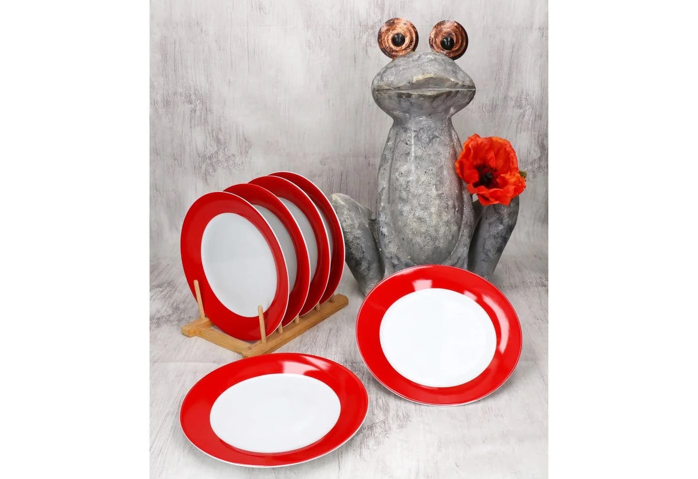 MamboCat Frühstücksteller 6er Set Rot Porzellan