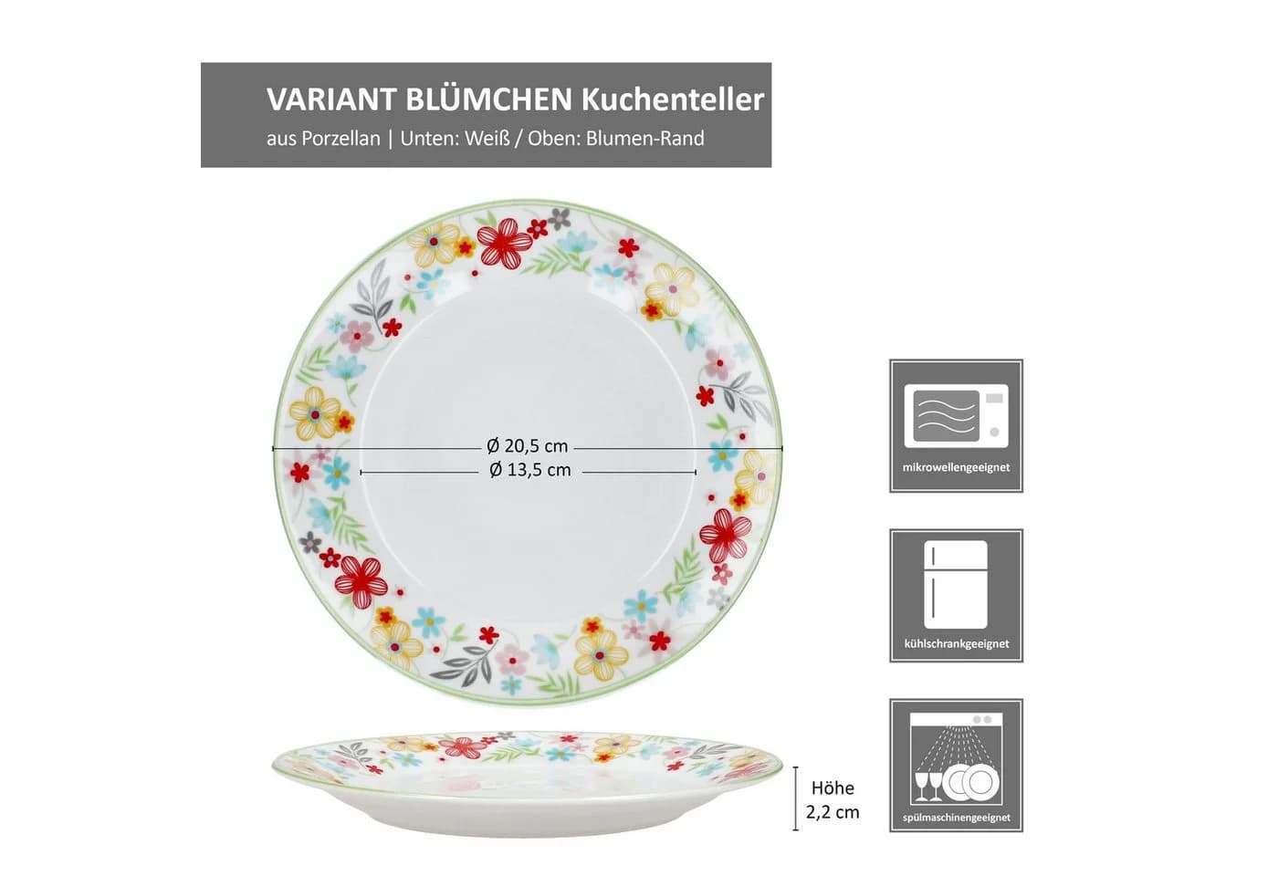 MamboCat Frühstücksteller 6er Set Variant Blümchen Bunt Porzellan - Bild 5