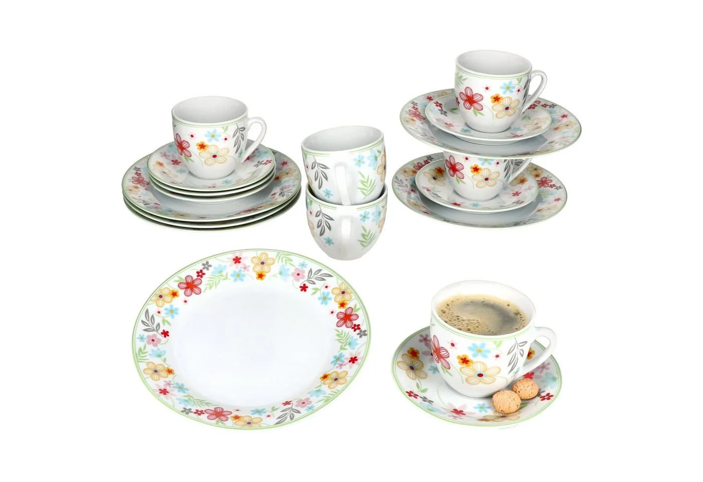 MamboCat Kaffeeservice 18tlg. Variant Blümchen Porzellan 6 Personen - Bild 2