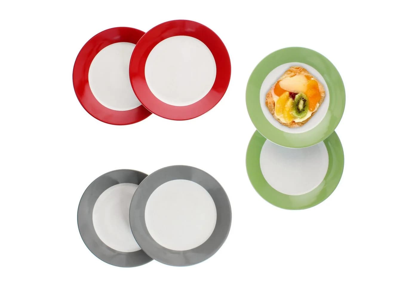 MamboCat Frühstücksteller 6x Variant Trio Grün Rot Grau Porzellan - Bild 2