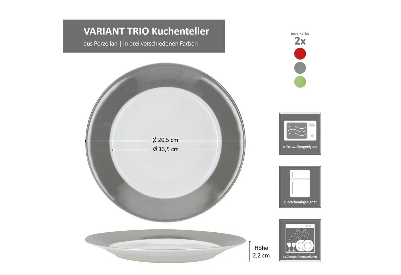 MamboCat Frühstücksteller 6x Variant Trio Grün Rot Grau Porzellan - Bild 5