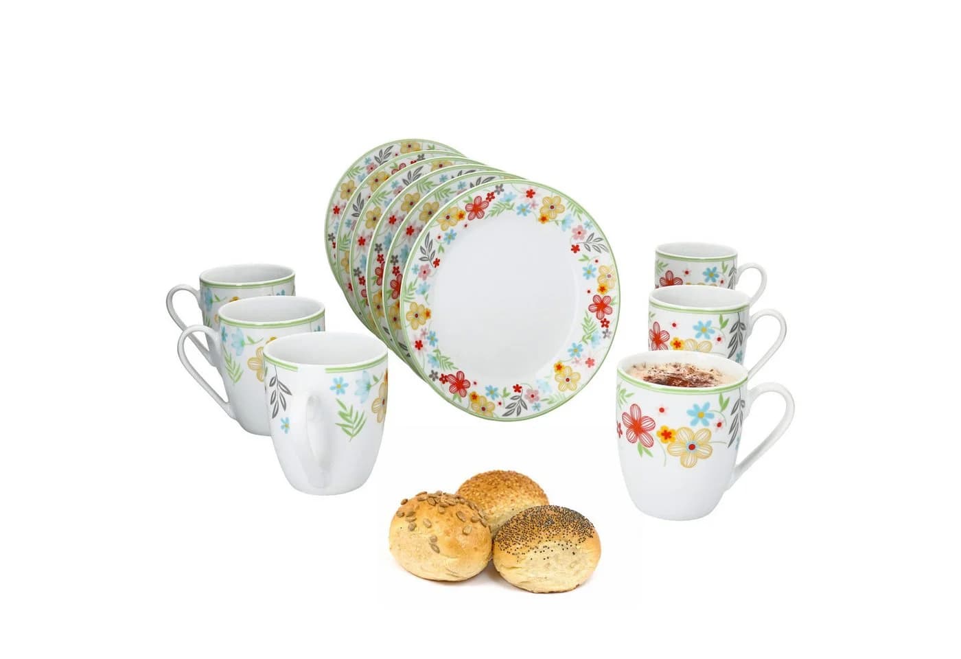 MamboCat Frühstücks-Geschirrset 12tlg Variant Blümchen Porzellan - Bild 2