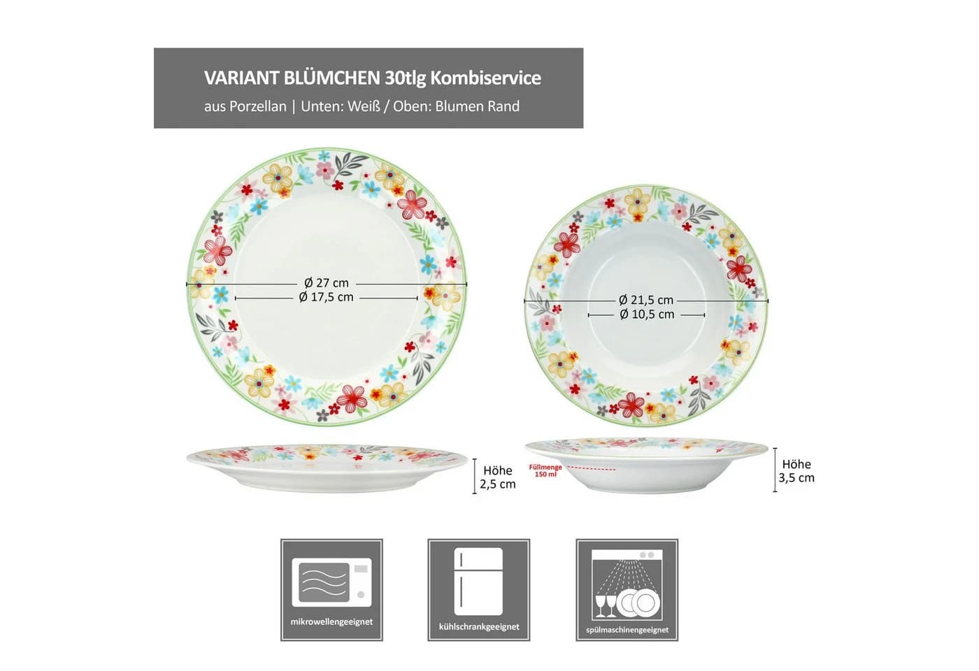 MamboCat Kombiservice 30tlg Variant Blümchen Porzellan 6 Personen - Bild 5