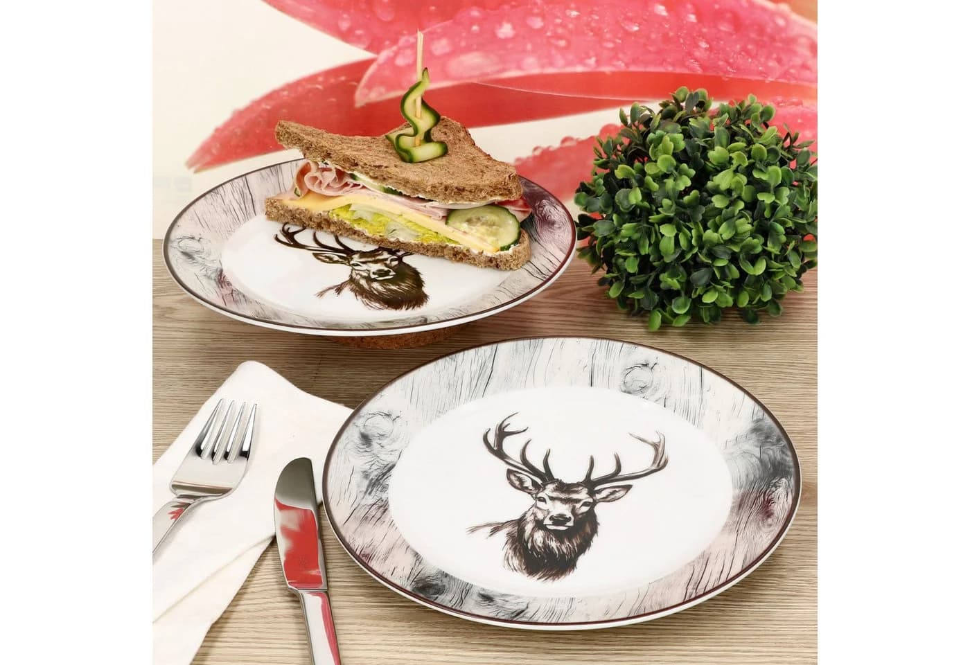 MamboCat Frühstücksteller 6er Set Alois Porzellan Hirsch Motiv - Bild 5