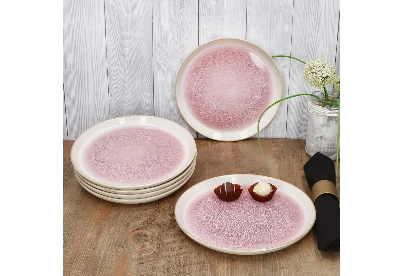 MamboCat Frühstücksteller 6x Reactive Glaze Paris Pink Creme - Bild 3