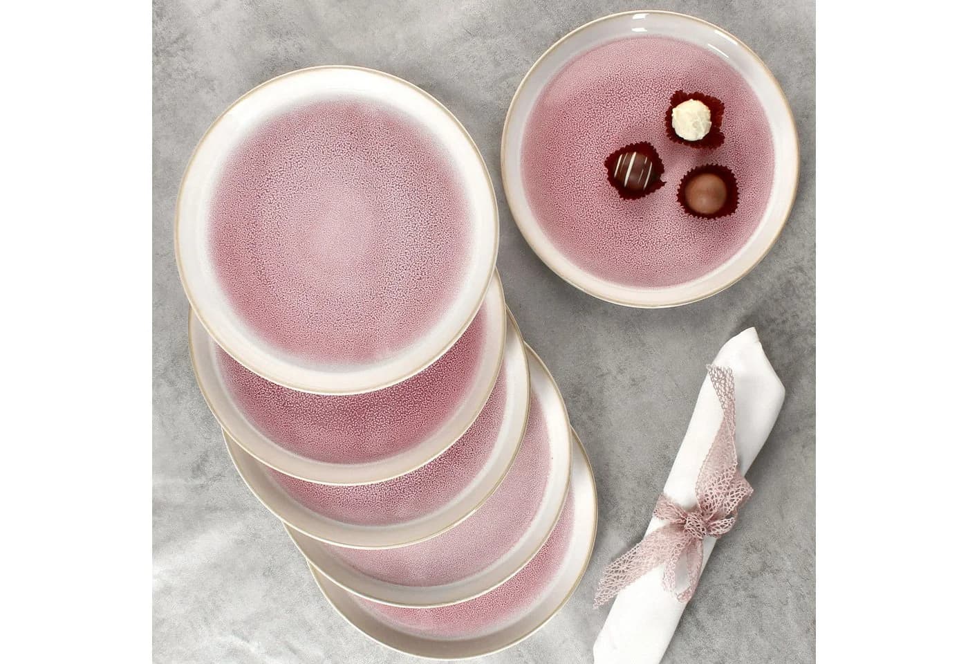 MamboCat Frühstücksteller 6x Reactive Glaze Paris Pink Creme - Bild 5