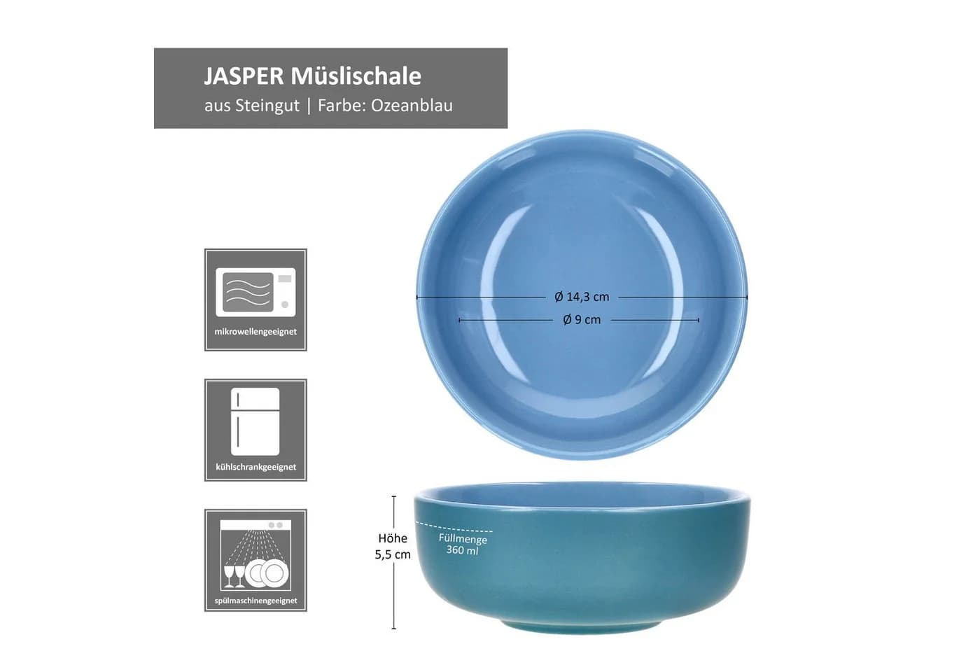 Ritzenhoff & Breker Müslischale 6er-Set Ozeanblau Steingut - Bild 5
