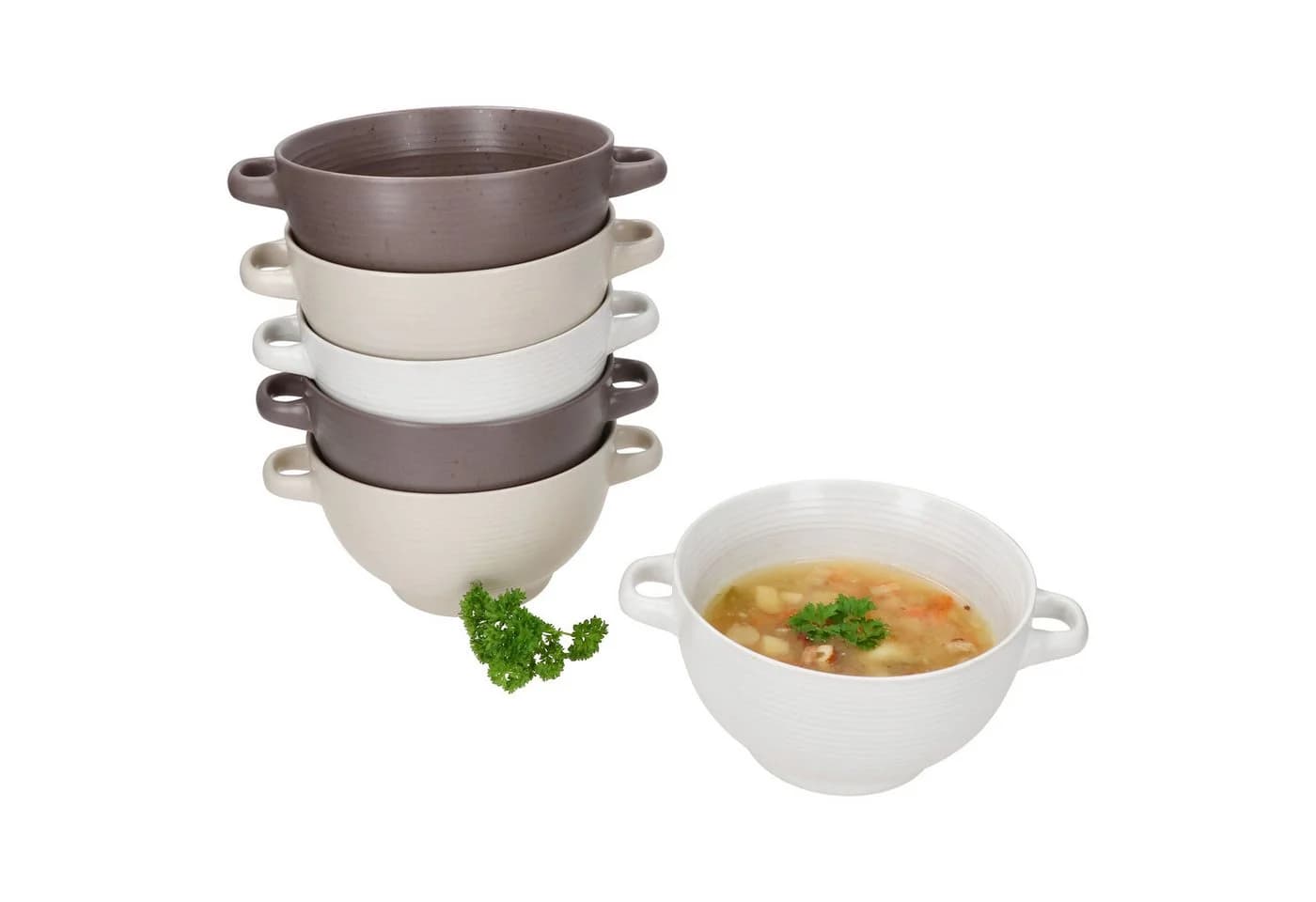 MamboCat Suppenteller Set Sandy 6-tlg. Beige/Braun/Weiß mit Griffen - Bild 2