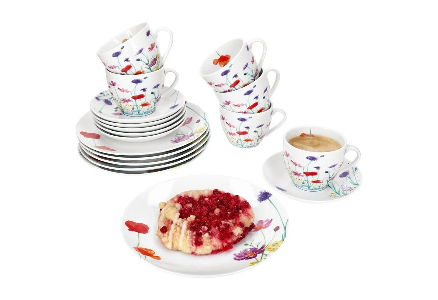 MamboCat Kaffeeservice 18tlg Marie Porzellan Bunt Blumen