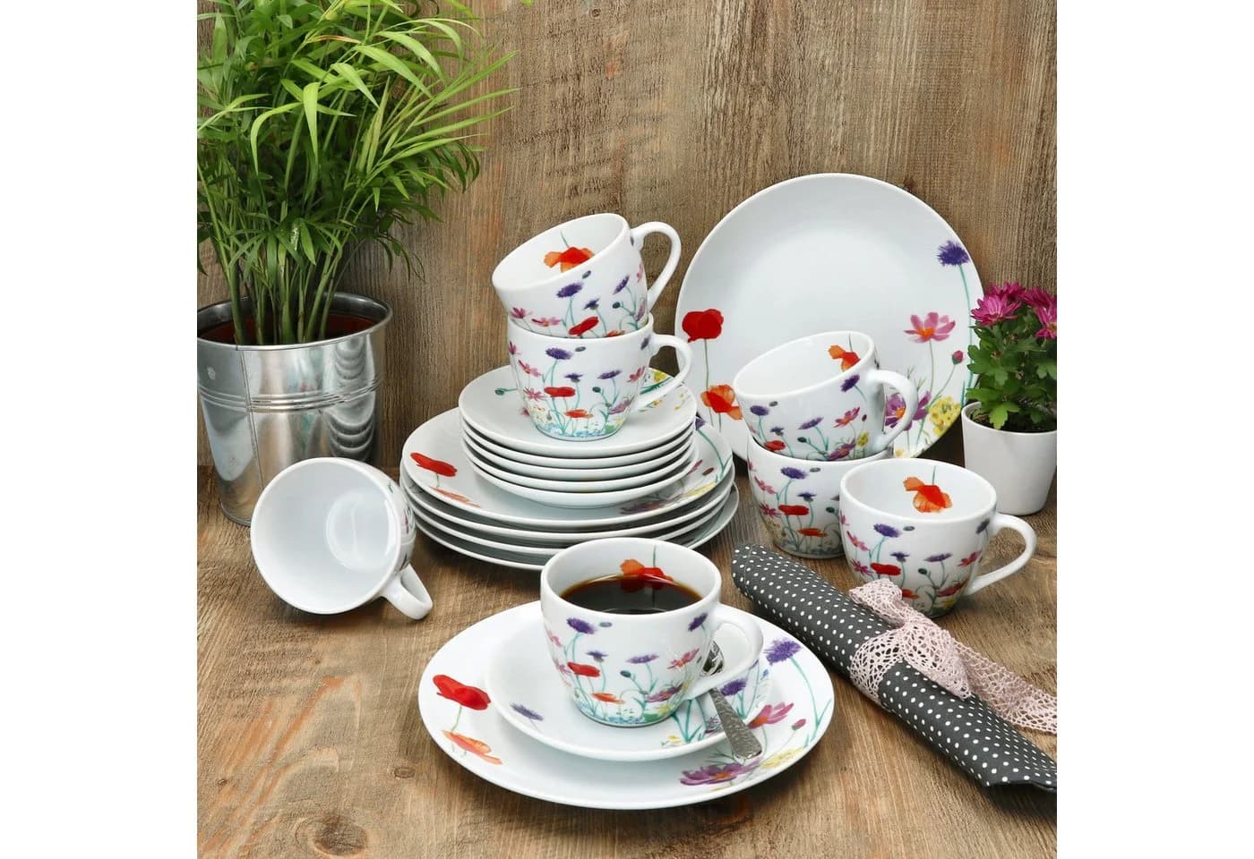 MamboCat Kaffeeservice 18tlg Marie Porzellan Bunt Blumen - Bild 5