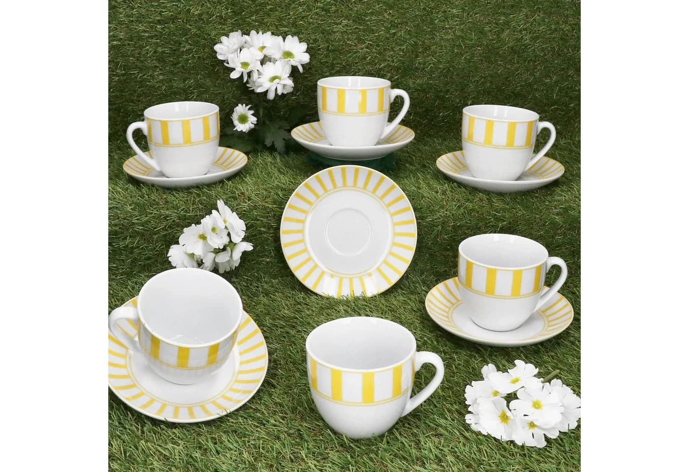 MamboCat Kaffeetassen-Set Split gelb 12-teilig mit Untertassen