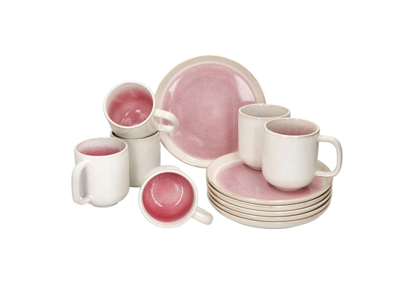 MamboCat Frühstücks-Geschirrset 12tlg Reactive Glaze Paris Pink Steingut