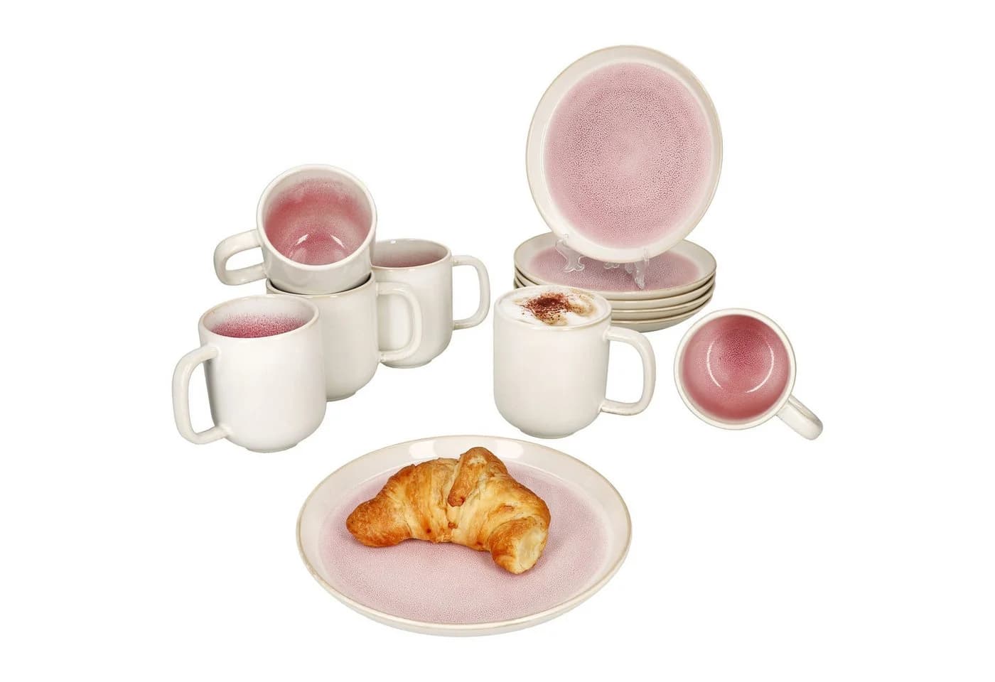 MamboCat Frühstücks-Geschirrset 12tlg Reactive Glaze Paris Pink Steingut - Bild 2