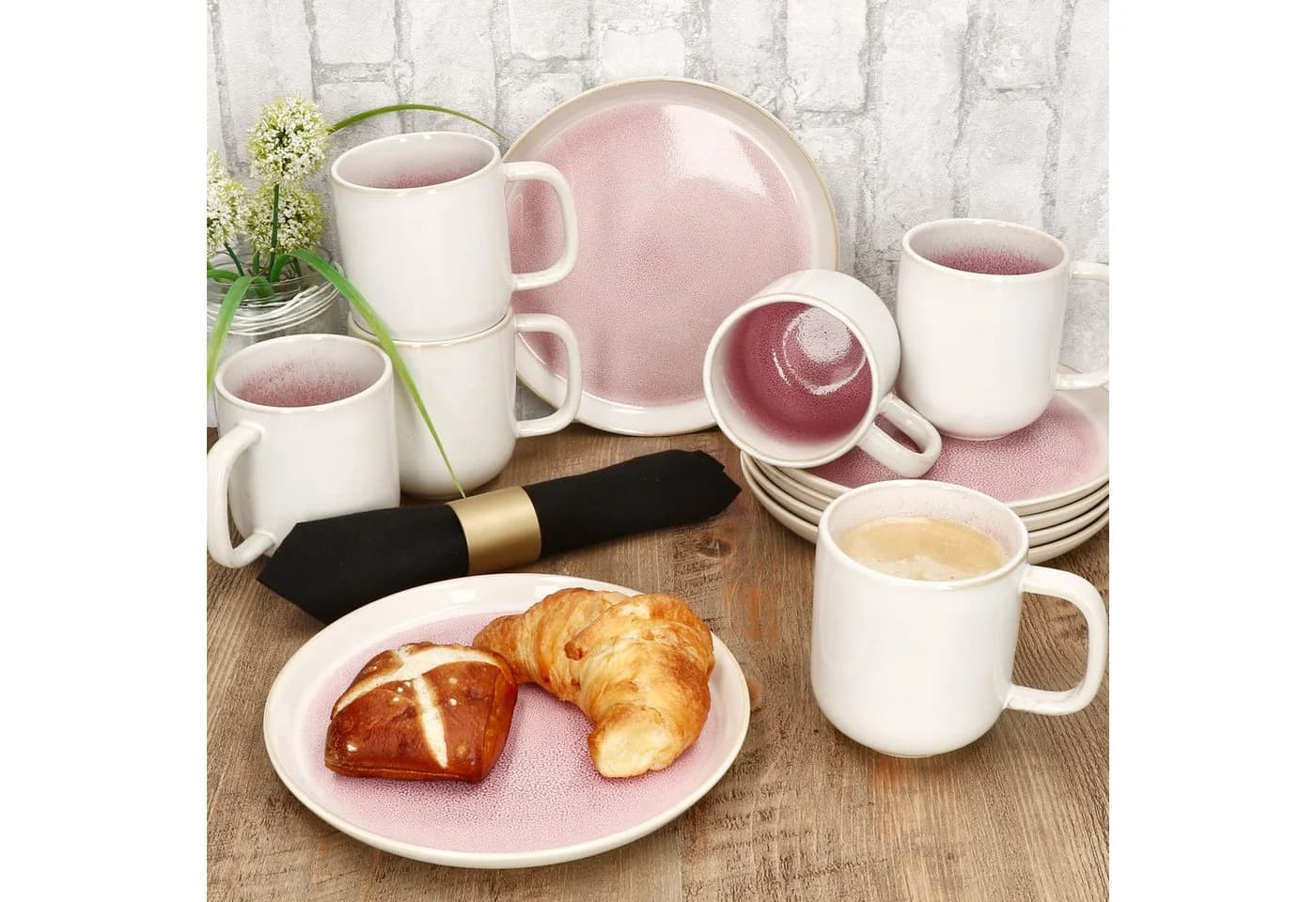 MamboCat Frühstücks-Geschirrset 12tlg Reactive Glaze Paris Pink Steingut - Bild 5