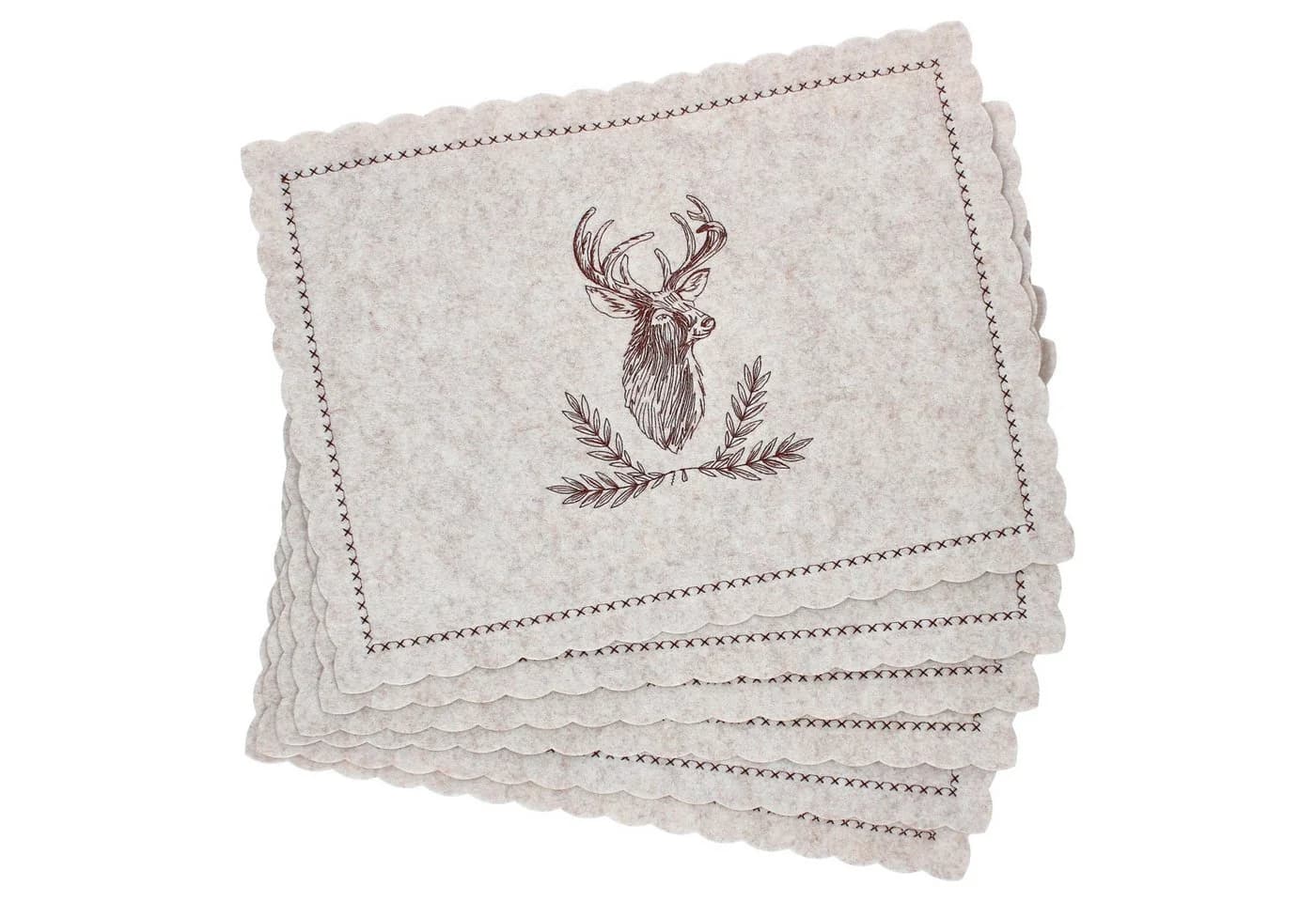 MamboCat Platzset 6x Alois Filz Beige Hirsch-Motiv - Bild 2