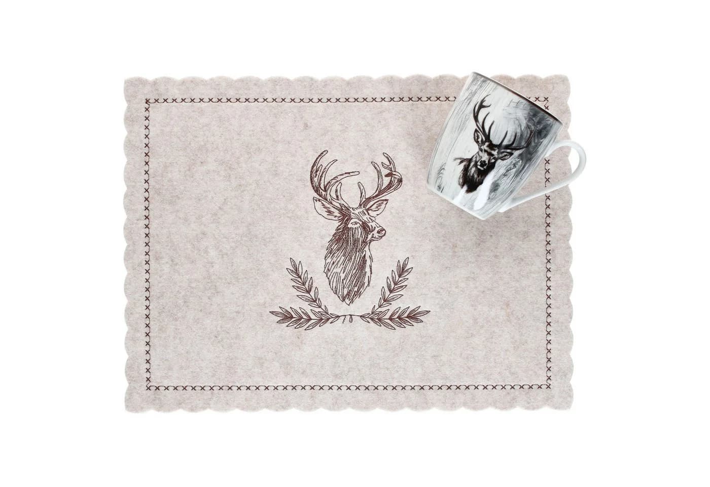MamboCat Platzset 6x Alois Filz Beige Hirsch-Motiv - Bild 3