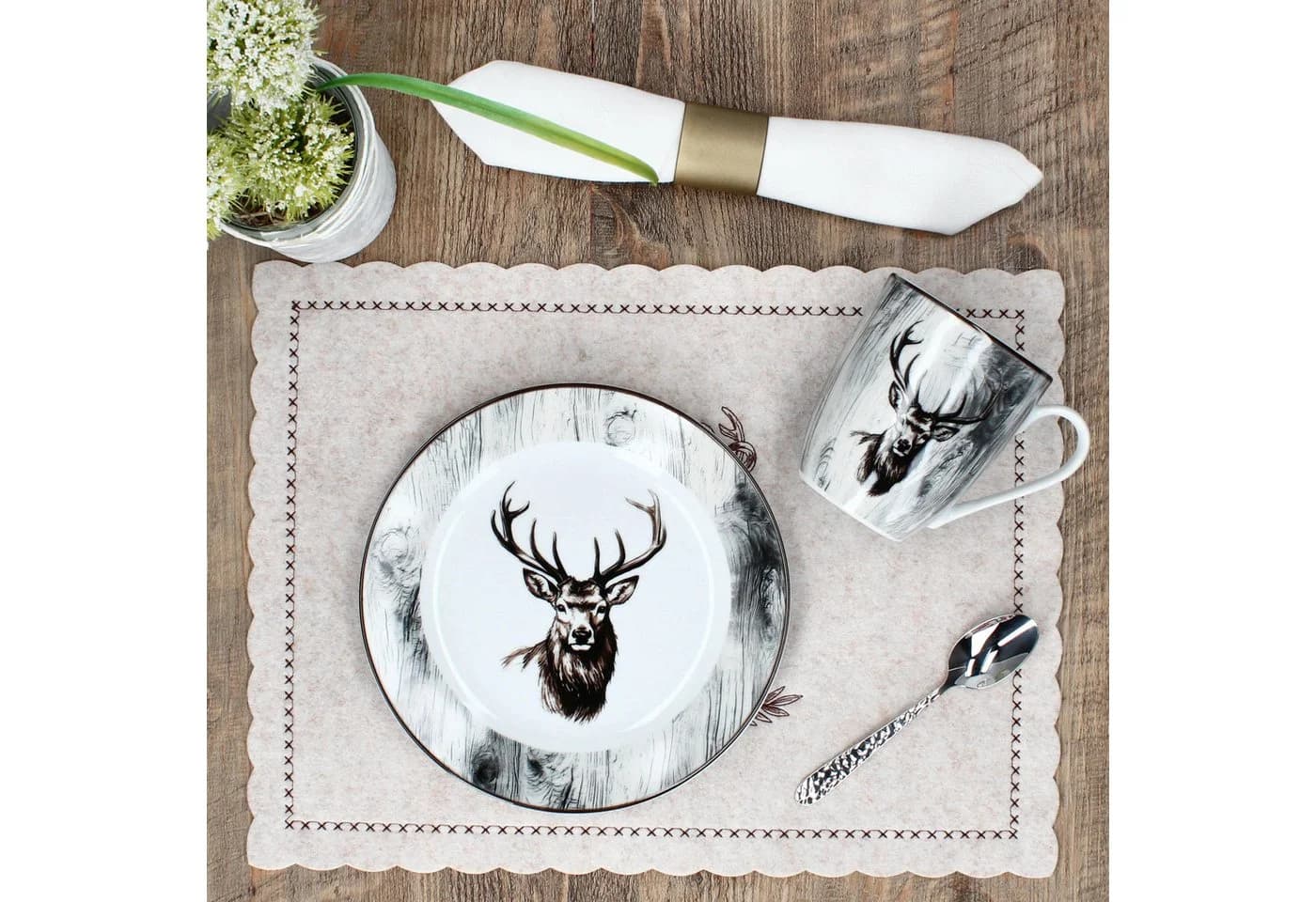 MamboCat Platzset 6x Alois Filz Beige Hirsch-Motiv - Bild 5