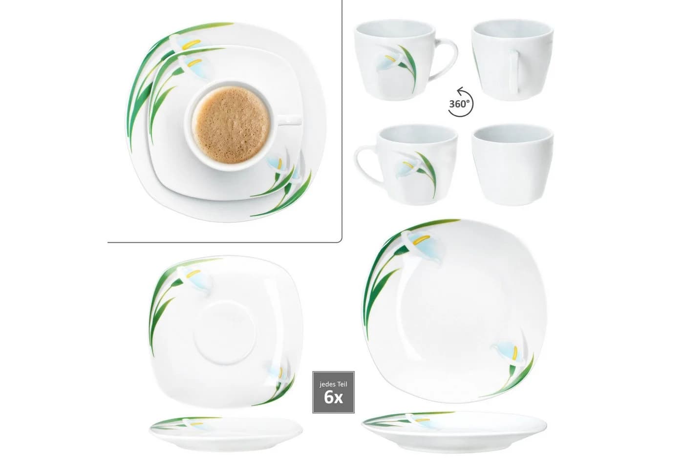MamboCat Kaffeeservice 18tlg. White Calla Porzellan 6 Pers. - Bild 5