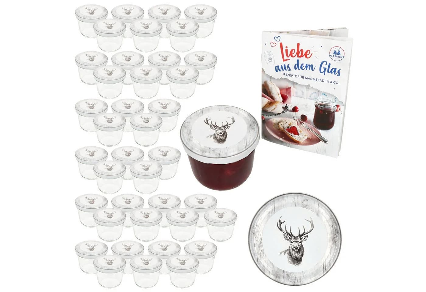 MamboCat Einmachglas 40er Set 230ml mit Twist-Off-Deckel Hirsch-Design - Bild 2