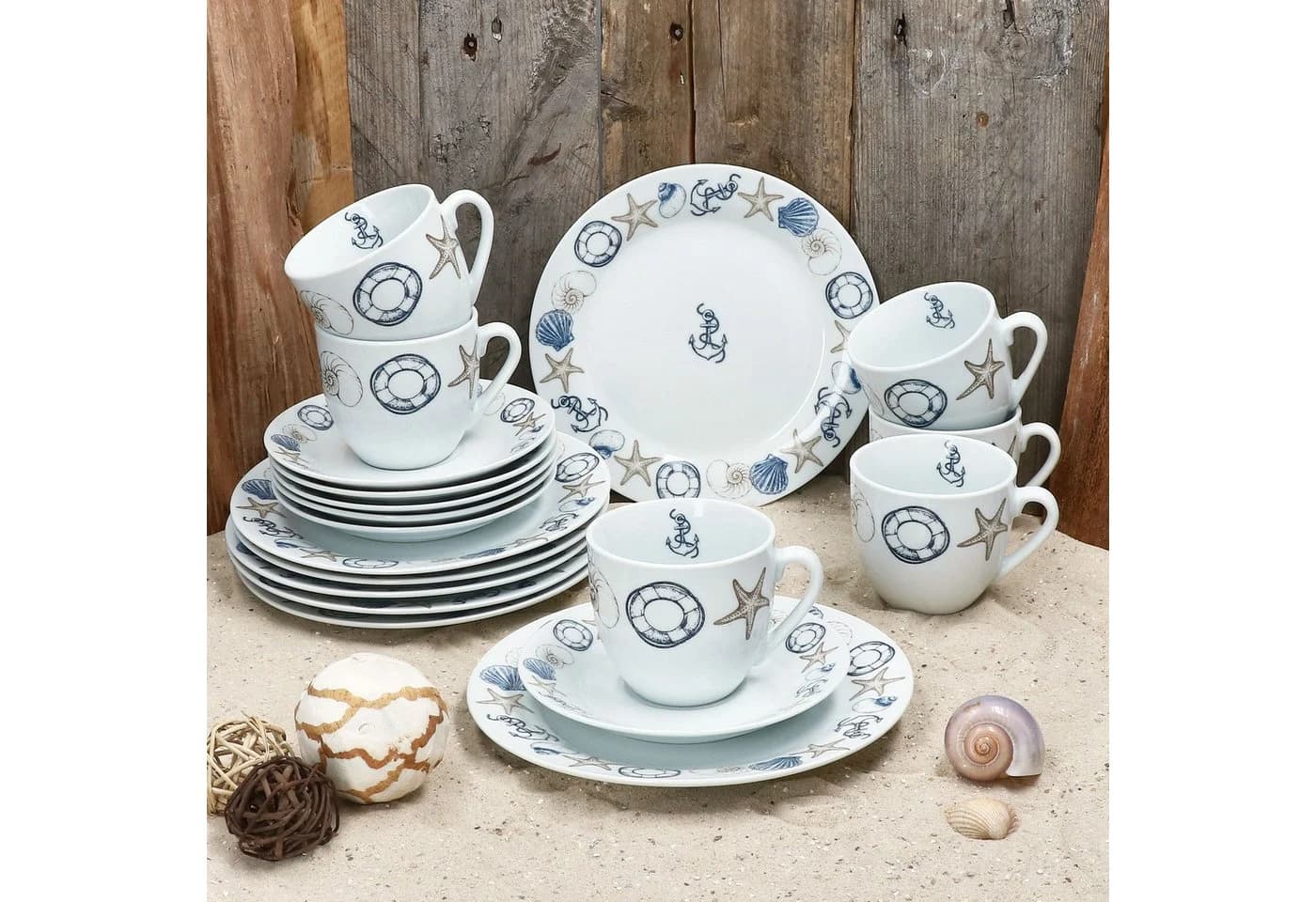 MamboCat Kaffeeservice Neptun 18tlg. Weiß Maritim Porzellan