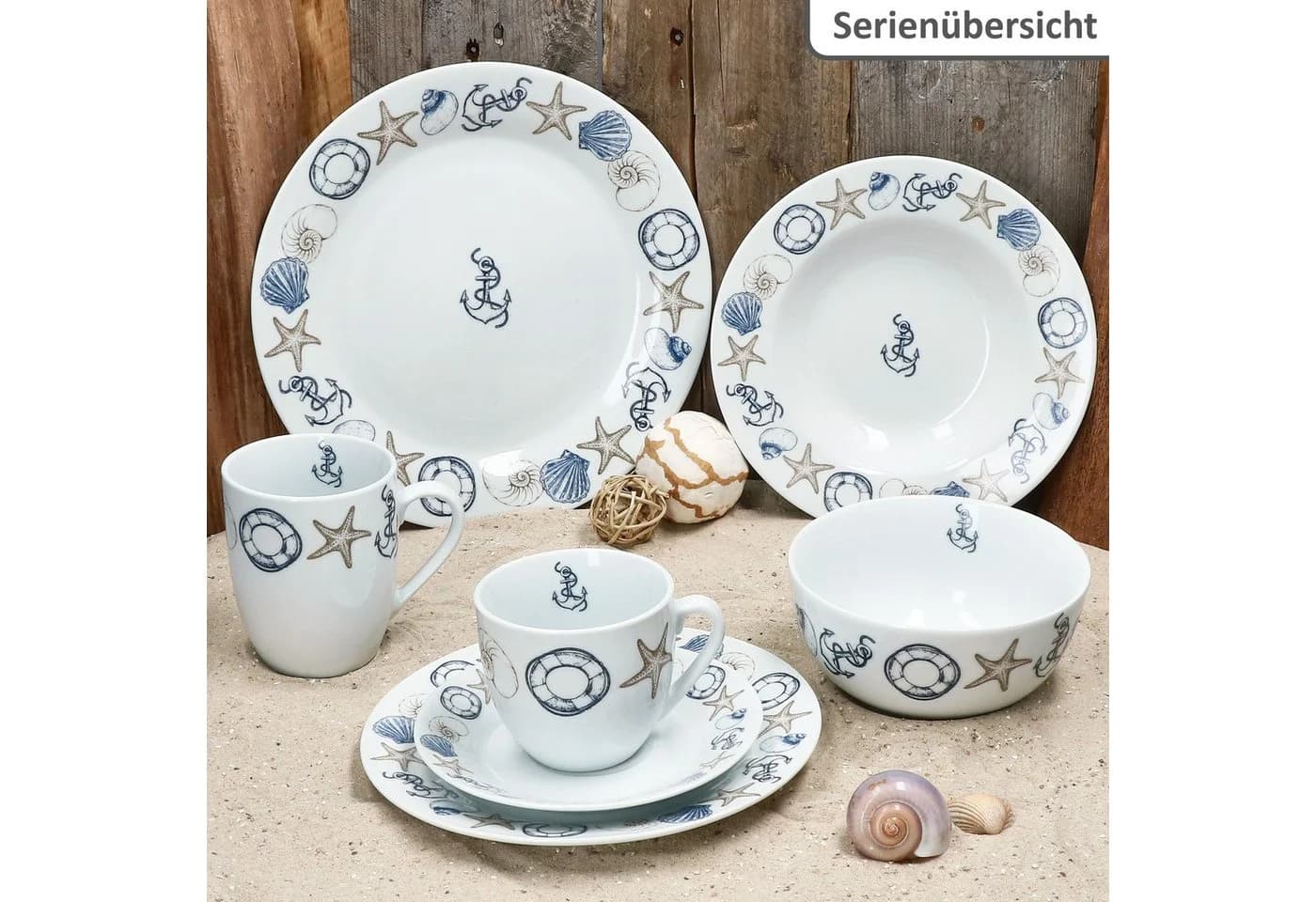 MamboCat Kaffeeservice Neptun 18tlg. Weiß Maritim Porzellan - Bild 5