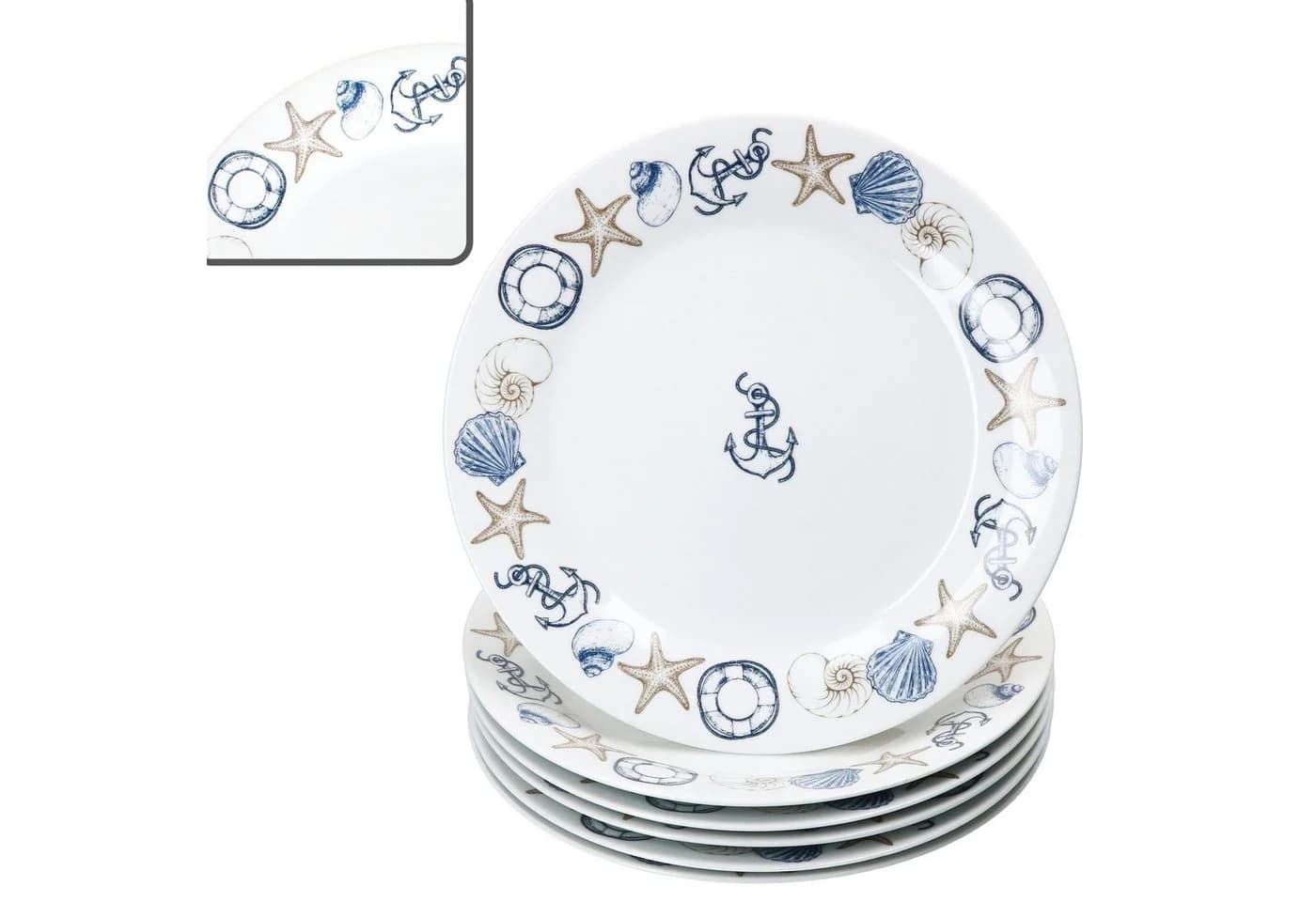 MamboCat Speiseteller Neptun 6er Set Weiß/Blau Porzellan Maritim - Bild 2