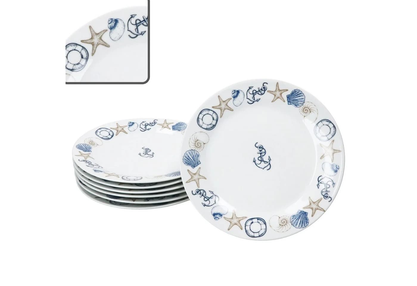 MamboCat Frühstücksteller Neptun 6er Set Weiß/Blau Porzellan Maritim - Bild 2
