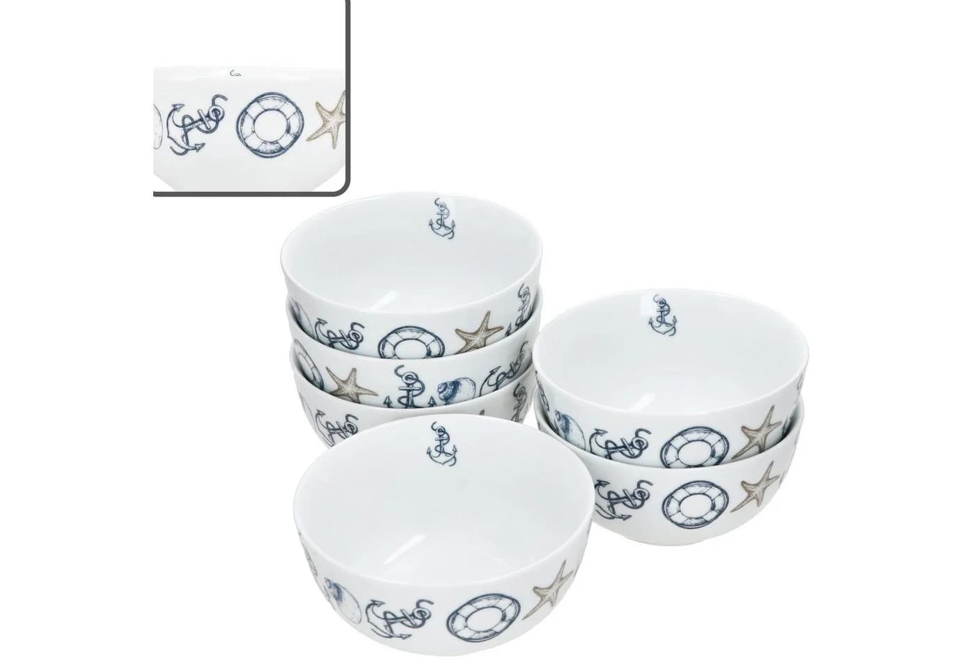 MamboCat Müslischale Neptun 6er-Set Weiß Blau Porzellan Maritim - Bild 2