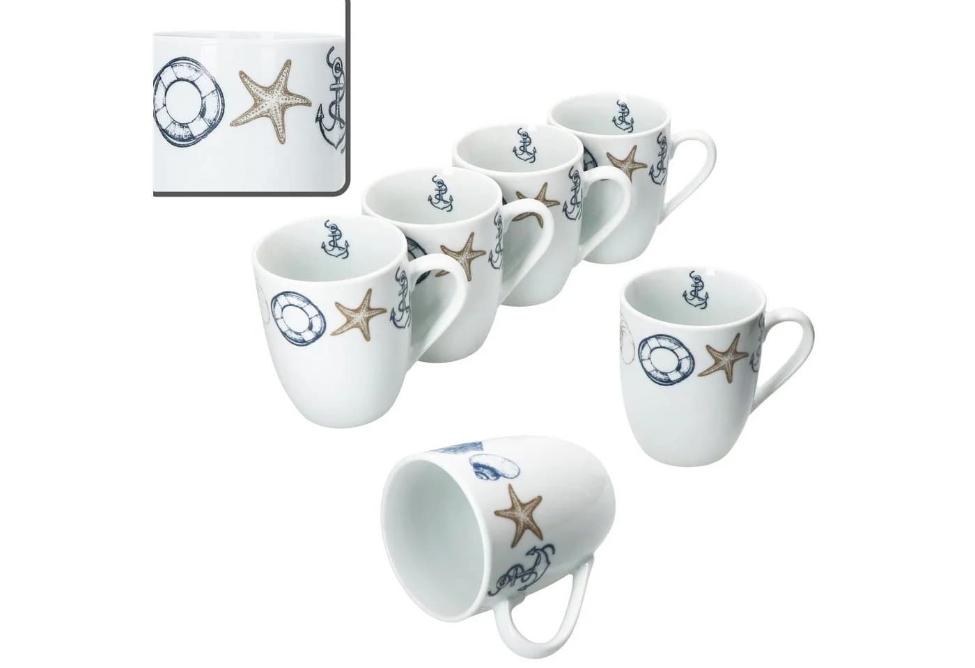 MamboCat Neptun Kaffeebecher Set 6x 280ml Porzellan Maritim - Bild 2
